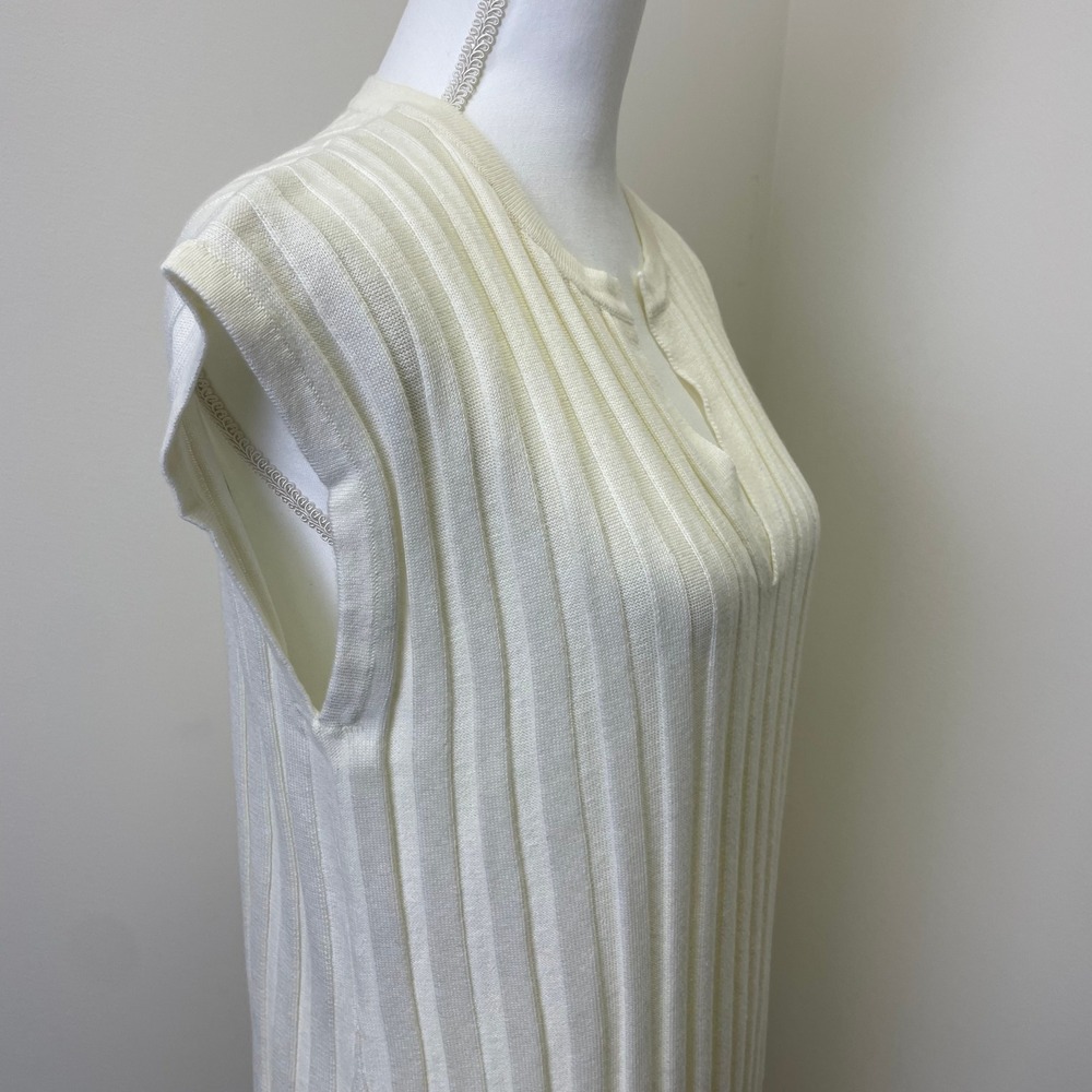 NWT Rails Ashley Cream Ribbed Knit Midi Dress L Sleeveless Split Neck Minimalist - Picture 5 of 16